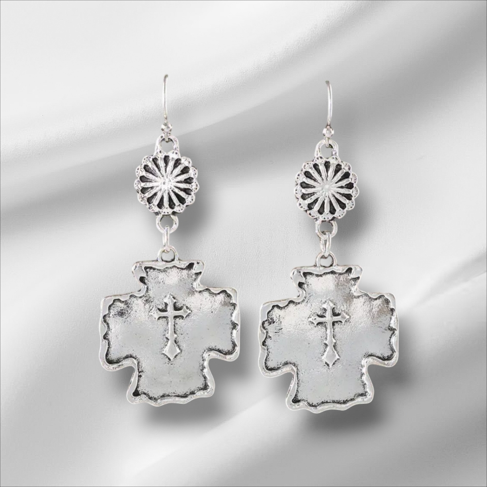 NEW Silver Cross Dangle Earrings